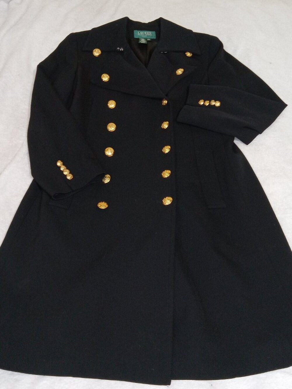 Lauren Ralph Lauren Wool Military Coat P/L Double Breasted Black Gold Crest